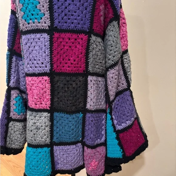 Handmade Granny Square Bell Sleeve Cardigan Vibrant Pink Purple & Blue Size L XL - Picture 8 of 8